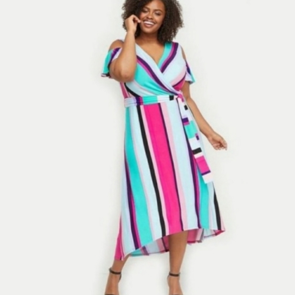 Lane Bryant Multicolor Wide Striped Wrap Dress